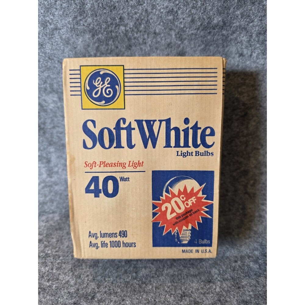 Vintage GE Soft White Light Bulbs 40W 490 Lumens - 1 Pack (4 Bulbs) NOS